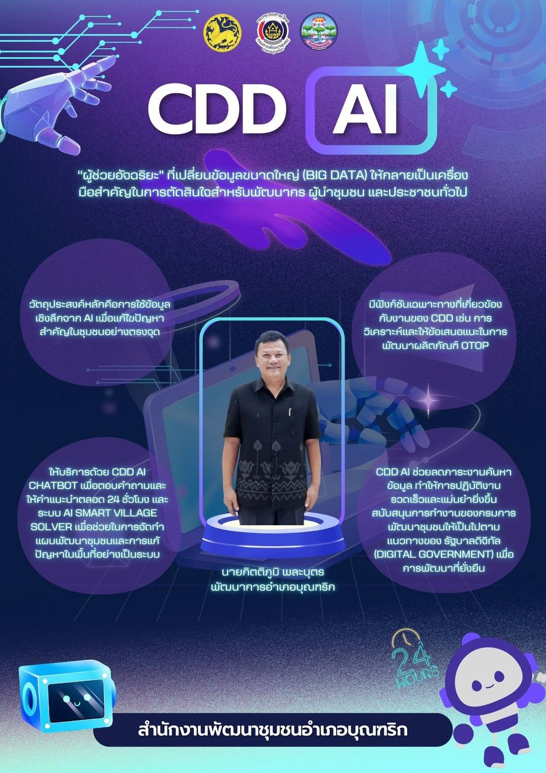 สพอ.บุณฑริก ขับเคลื่อนงานพัฒนาชุมชนสู่ยุคดิจิทัล ด้วย “CDD AI” ผู้ช่วยอัจฉริยะเพื่อการพัฒนาที่ยั่งยืน